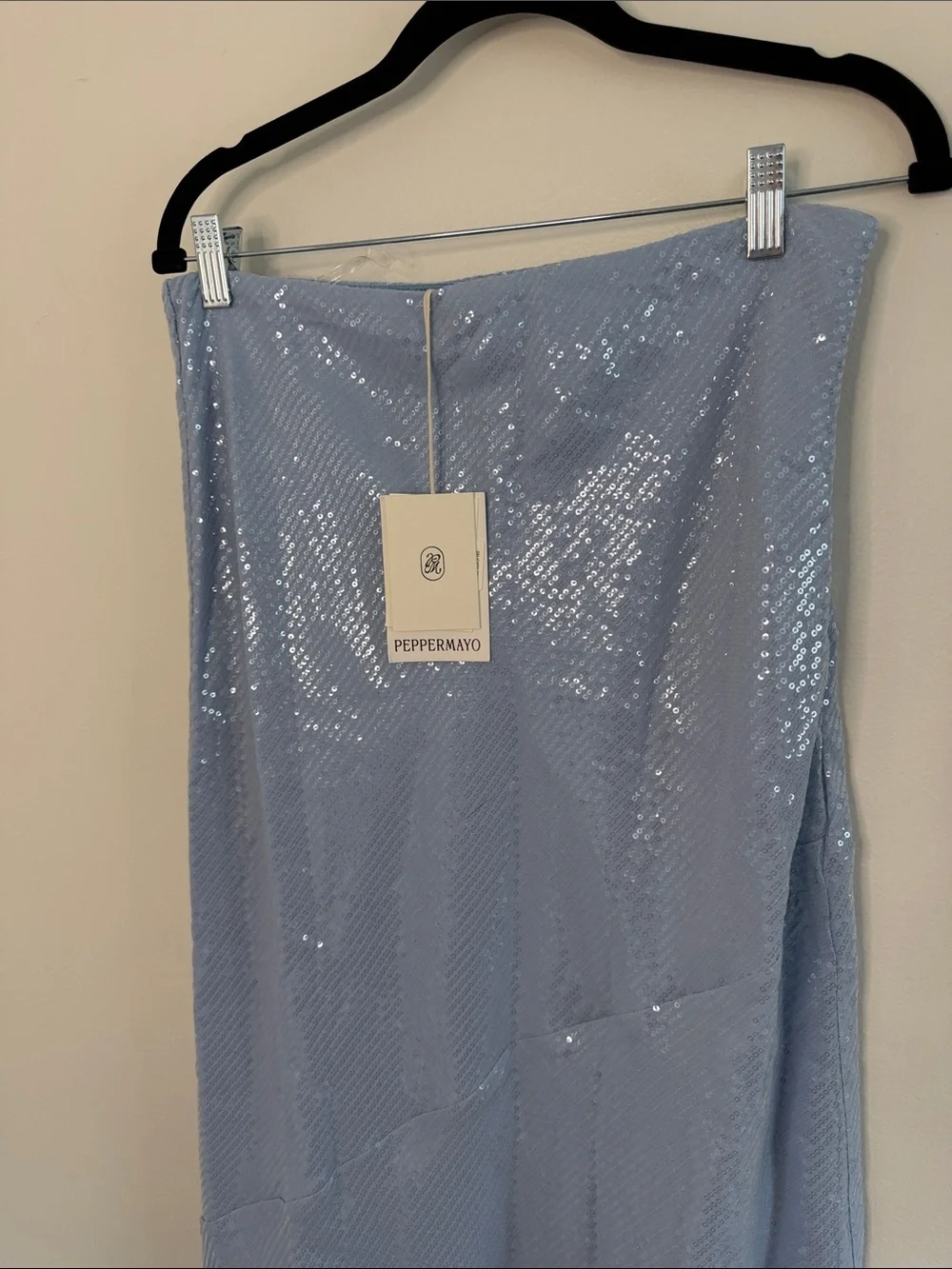 Peppermayo NWT Algorithm Sequin Maxi Skirt Light Blue Low Rise Party Size US 8